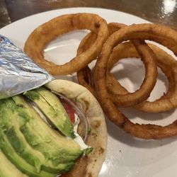 Angelo's Southern Grill - Gyro no meat replaced it with avocado and onion rings. Delicious. The tzatziki is yummy too.