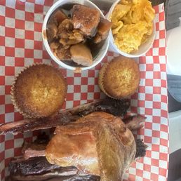 Rib & Chicken Combo with Mac & Cheese and Yams. Rib & Chicken Combo with Mac & Cheese and Yams.