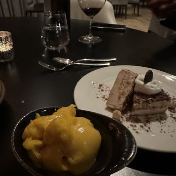 Tavola - Dessert! Mango sorbet and a chocolate cake - Italian Near Me - Minneapolis, Minnesota Tavola - Dessert! Mango sorbet and a chocolate cake - Italian Near Me - Minneapolis, Minnesota