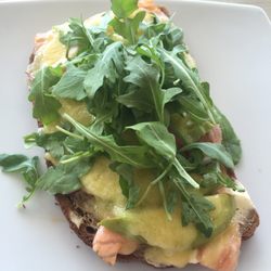 Beach Shack Cafe - Smoked salmon with avocado and arugula on the bread.
