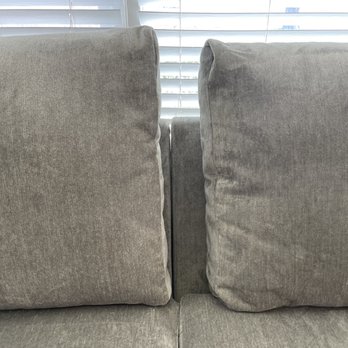 Living Spaces - Tell me how these pillows were constructed to the measurements of the couch. There is a 6" gap and that is only one of multiple issues - Furniture Stores Near Me - Irvine, California