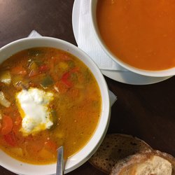 Suppenfreunde - I had the fish soup and my co-worker had the vegan tomato soup.