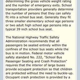 This is the federal regulation for recommendations for school bus seating capacity This is the federal regulation for recommendations for school bus seating capacity
