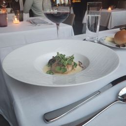 Seared Scallops with Vanilla Bean, Citrus and Spices, Caramelized Belgian Endive, Pea Shoots, and Medjool Date