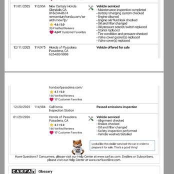 Honda of Pasadena - Carfax shows fake inspection date. They knew about the issues. - Car Dealers Near Me - Pasadena, California Honda of Pasadena - Carfax shows fake inspection date. They knew about the issues. - Car Dealers Near Me - Pasadena, California