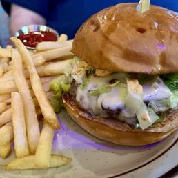 Yummy burger with fries