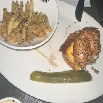 Yard House - Half eaten burger l! Sorry yelp, we were hungry! - New American Near Me - Dallas, Texas