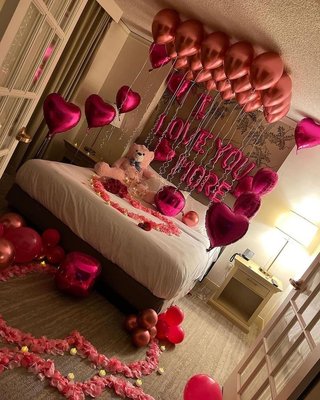 Valentine Balloon Decor - Hello there !
Our client had requested a romantic set up for his partner to ask her to be his valentine ! We were so delighted to bring his vision to life ! we set up all balloons along with rose petal hallway and added a little extra with teddy bear and wine bottles ! Request a quote for your idea today! Valentine Balloon Decor - Hello there !
Our client had requested a romantic set up for his partner to ask her to be his valentine ! We were so delighted to bring his vision to life ! we set up all balloons along with rose petal hallway and added a little extra with teddy bear and wine bottles ! Request a quote for your idea today!