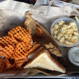 Catfish Platter (Mac and cheese and sweet potato fries)