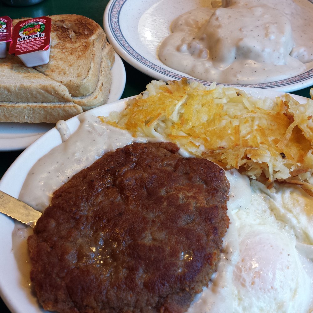 Addie's - Chicken fried steak, hashbrowns, sourdough toast, and a half order of biscuits and gravy.   Way too much food.  :-) - Breakfast & Brunch Near Me - Boise, Idaho