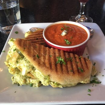 Sweet Red Bistro - Chicken pesto Parmesan panini and tomato Gorgonzola soup. - Wine Bars Near Me - Albany, Oregon Sweet Red Bistro - Chicken pesto Parmesan panini and tomato Gorgonzola soup. - Wine Bars Near Me - Albany, Oregon