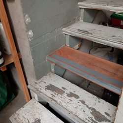 Russian Hill Handyman - Broken staircase tread and cracked stringer? We can reinforce the stringer without replacing it, and add grip tape and edge reinforcement.