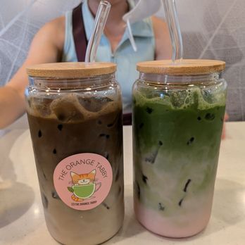 The Orange Tabby - Brown sugar hojicha latte and strawberry matcha latte - Coffee & Tea Near Me - San Jose, California The Orange Tabby - Brown sugar hojicha latte and strawberry matcha latte - Coffee & Tea Near Me - San Jose, California