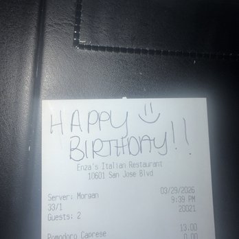 Enza's Italian Restaurant - Sweet message from our waiter Morgan !!! - Italian Near Me - Jacksonville, Florida Enza's Italian Restaurant - Sweet message from our waiter Morgan !!! - Italian Near Me - Jacksonville, Florida