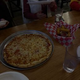 Cheese pizza, mozzarella sticks