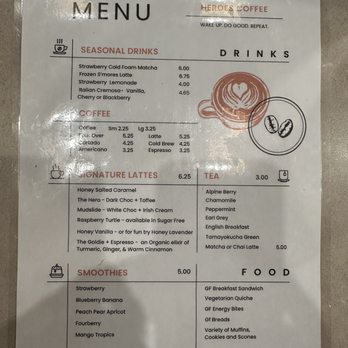 Heroes Coffee - Menu on 7.25.2025 - Coffee & Tea Near Me - Rogers, Arkansas