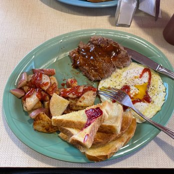 The Breadboard Restaurant - Steak and eggs for me me and country fried steak for the lady - Breakfast & Brunch Near Me - Ashland, Oregon