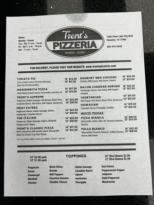 Menu photo 2 Trent’s Pizzeria Houston, TX Menu photo 2 Trent’s Pizzeria Houston, TX