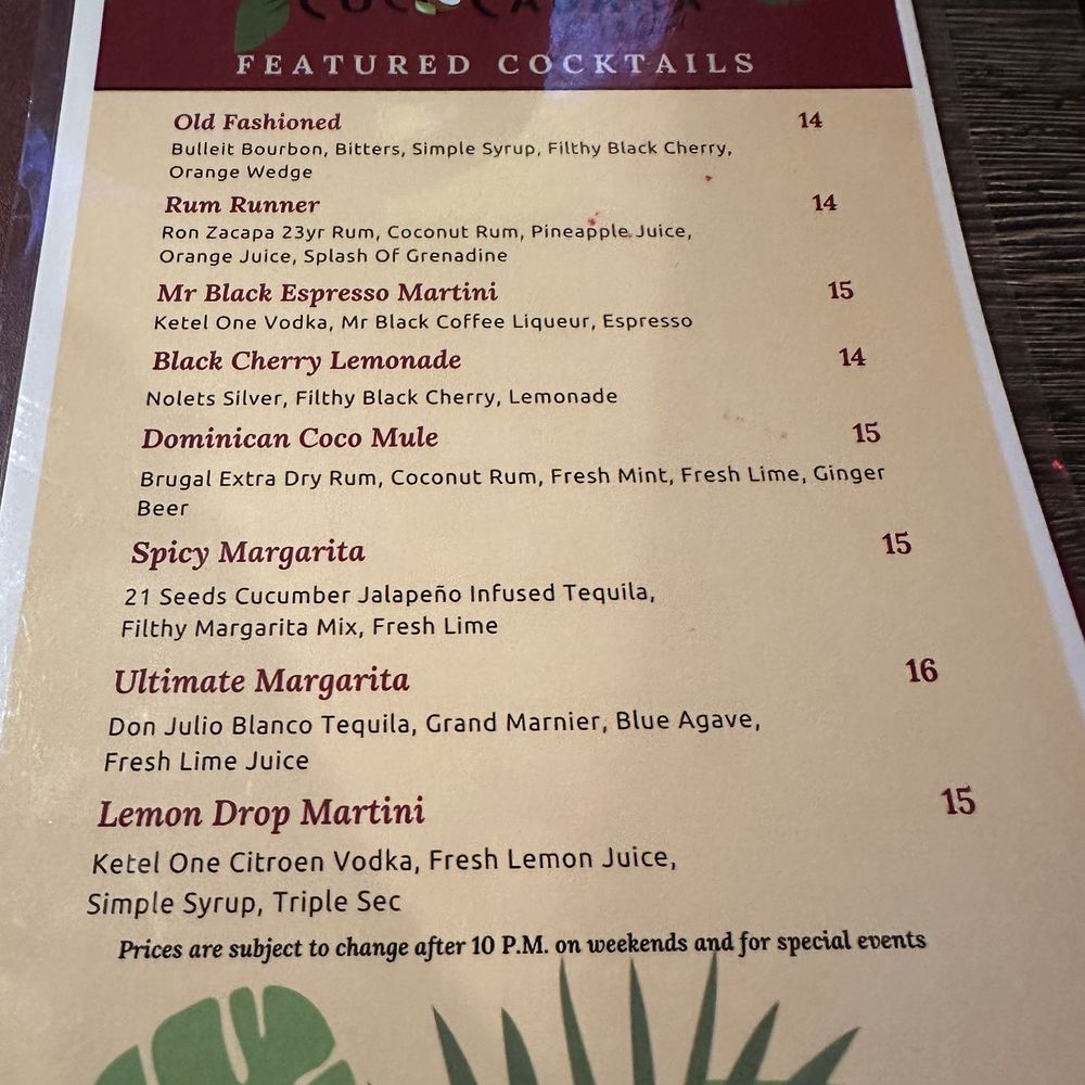 CocoCabana Bar & Grill - Drink Menu - Latin American Near Me - Greenacres, Florida