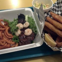 Oasis Deli - $9.95 NY Steak and shrimp special + $7.25 Fish and chips