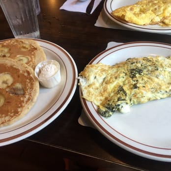 Stack Pancake & Steak House - Spinach/feta omelette and multigrain pancakes with banana! - Diners Near Me - North Arlington, New Jersey Stack Pancake & Steak House - Spinach/feta omelette and multigrain pancakes with banana! - Diners Near Me - North Arlington, New Jersey