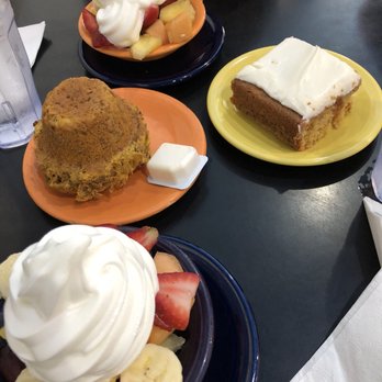 Afternoon Delight - Carrot cake with icing ($1.5 special), Harvest bran Muffin ($2.75), and small Mixed fruit bowl with froyo ($5) - American Near Me - Ann Arbor, Michigan Afternoon Delight - Carrot cake with icing ($1.5 special), Harvest bran Muffin ($2.75), and small Mixed fruit bowl with froyo ($5) - American Near Me - Ann Arbor, Michigan