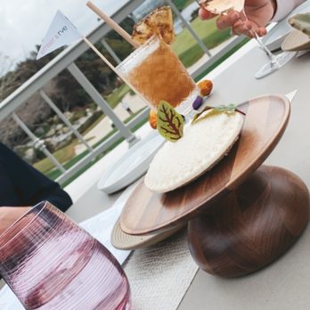 Ember & Rye - Pimiento cheese sandwich, view of the 18th Green and pretty cocktails. - Seafood Near Me - Carlsbad, California