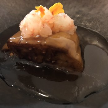 Mina - Aubergine Confit with Red Tea served with a White Prawn - Basque Near Me - Bilbao, BI