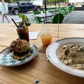 Marilynn's Place - Chicken biscuit and andouille sausage gravy. - Salad Near Me - Shreveport, Louisiana Marilynn's Place - Chicken biscuit and andouille sausage gravy. - Salad Near Me - Shreveport, Louisiana