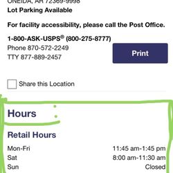 U.S. Postal Service - Hours of operation