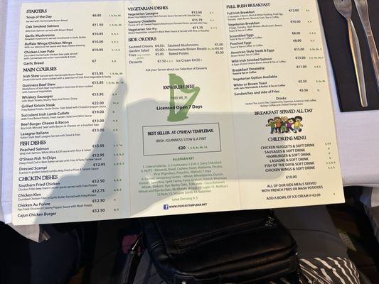 Menu photo 1 O'sheas Restaurant Dublin, D Menu photo 1 O'sheas Restaurant Dublin, D