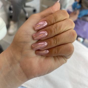 Kelly Nails & Spa - Pink metallic/chrome ballerina shape - Eyelash Service Near Me - Rialto, California