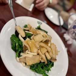 Congee Village - Snow Pea's Leaf with mixed mushrooms.