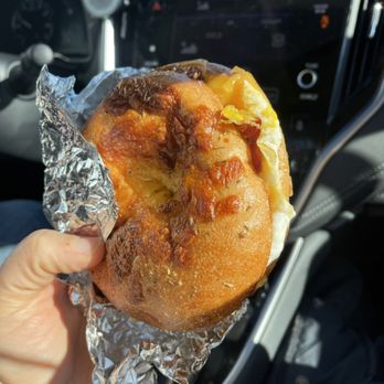 Blue Valley Bistro - Breakfast sandwich on a cheese bagel-satisfying and savory start to the day - Coffee & Tea Near Me - Creswell, Oregon