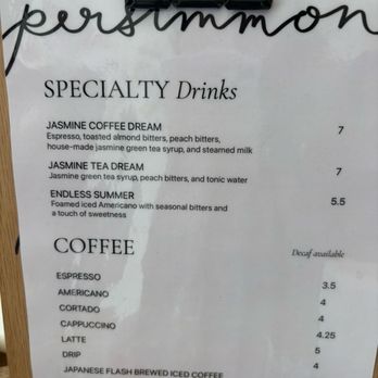 Persimmon Coffee - Menu - Coffee & Tea Near Me - Philadelphia, Pennsylvania