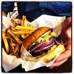 a hamburger and fries a hamburger and fries