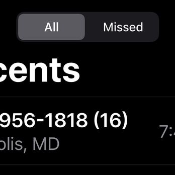 Vocelli's Pizza - The image shows a phone call log screen with a recent call from the number (410) 956-1818, indicating 16 missed calls or interactions. The call was made at 7:48 PM and is associated with Annapolis, Maryland. The interface includes options to view all calls or missed calls, with a blue information icon for additional details. - Pizza Near Me - Edgewater, Maryland
