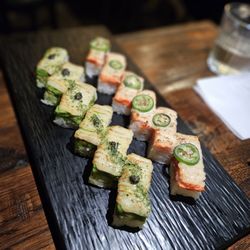 Green Leaf Cafe - sockeye salmon oshi and truffle avo oshi