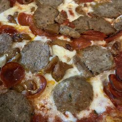 Freda's - Meatball, pepperoni, garlic pizza