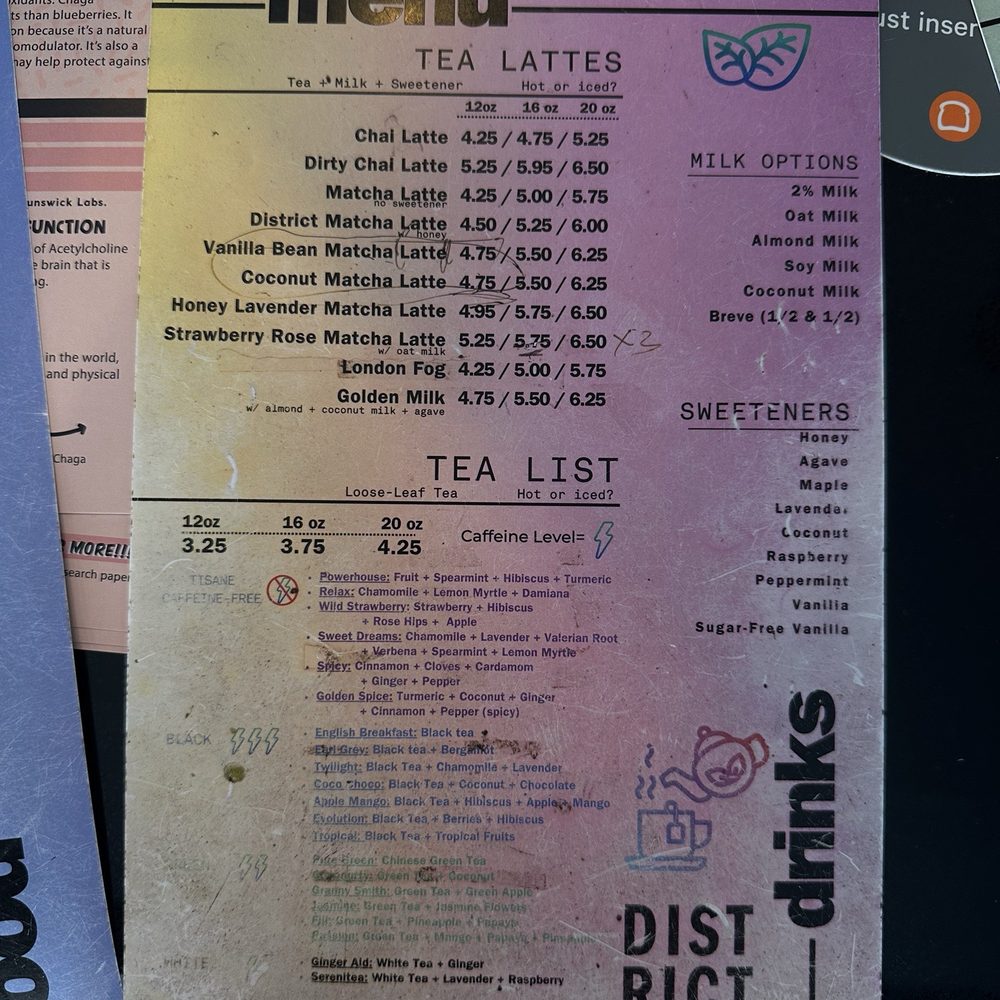 District Coffee - menu 6/16/25 - Coffee & Tea Near Me - El Paso, Texas