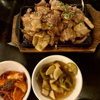 GOGI - Pork belly. Side dishes: cabbage kimchi & pickled radish. - Sushi Bars Near Me - Chandler, Arizona