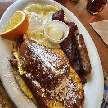 Original Jack's Country Kitchen - French toast combo with eggs over medium, sausage, bacon - American Near Me - Avalon, California Original Jack's Country Kitchen - French toast combo with eggs over medium, sausage, bacon - American Near Me - Avalon, California