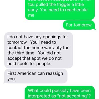 Hansen Mechanical - Screenshot of the text convo i had with the Hansen rep - Appliances & Repair Near Me