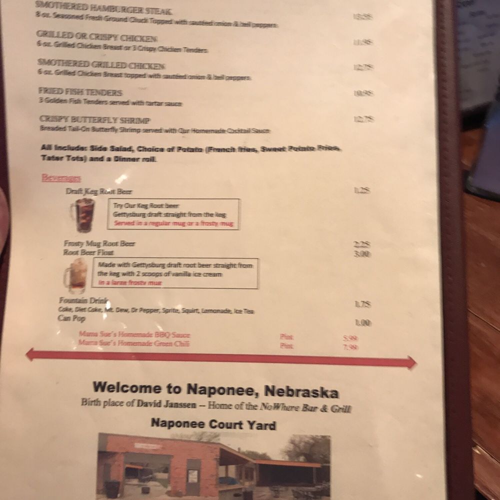 No Where Bar & Grill - the menu - Bars Near Me - Naponee, Nebraska
