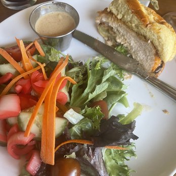 The Pub at Golden Eagle Inn - Side salad and Nashville chicken sandwich - Pubs Near Me - Bedford, Pennsylvania
