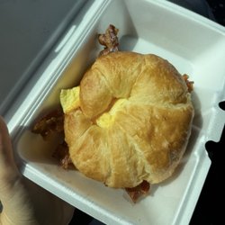 Creekside Coffee Cafe - Breakfast Croissant Breakfast Sandwich with bacon, cheese, & scrambled eggs