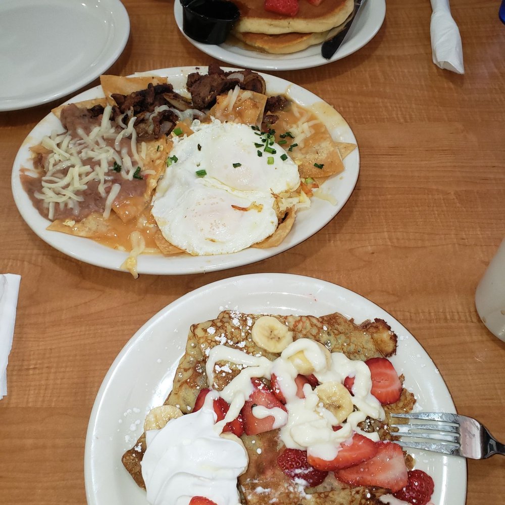 Loaded Cafe - Long Beach - Strawberry/Banana Crepes with Cream Cheese filling, Blueberry Pancakes & Chilaquiles Breakfast Plate. All super delicious and Satisfying. - American Near Me - Long Beach, California Loaded Cafe - Long Beach - Strawberry/Banana Crepes with Cream Cheese filling, Blueberry Pancakes & Chilaquiles Breakfast Plate. All super delicious and Satisfying. - American Near Me - Long Beach, California