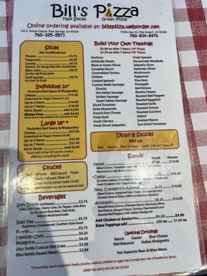 Menu photo 1 Bill's Pizza Palm Springs, CA