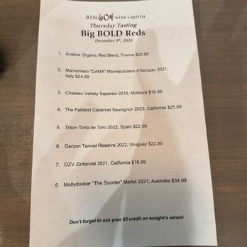 Bin 604 Wine + Spirits - Tasting list - Beer, Wine & Spirits Near Me - Baltimore, Maryland
