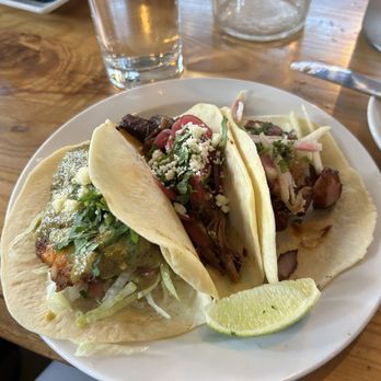 La Industria - Fish, BBQ Brisket, and smoked pork belly tacos. All were tasty! - Tex-Mex Near Me - Tualatin, Oregon